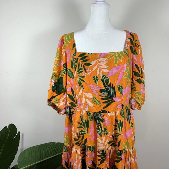 Share Eloquii Square Neck Midi Dress in Orange, Size 20 - Picture 1 of 4